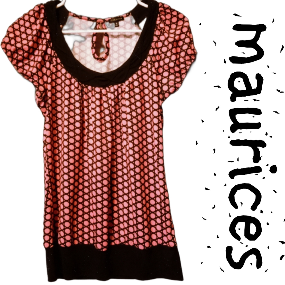 Maurices Pink and Black Polka Dot Top Size Medium